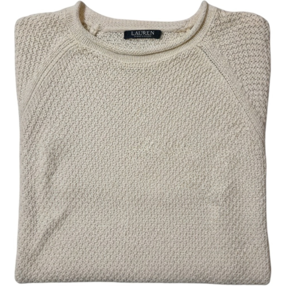 Lauren Ralph Lauren Textured Knit Sweater Cream Crewneck Preppy Quiet Luxury